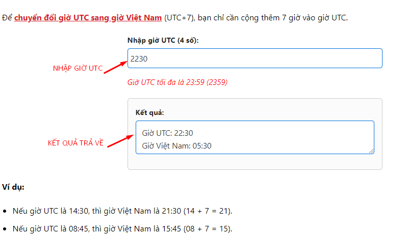Chuyển giờ UTC sang giờ Việt Nam Online
