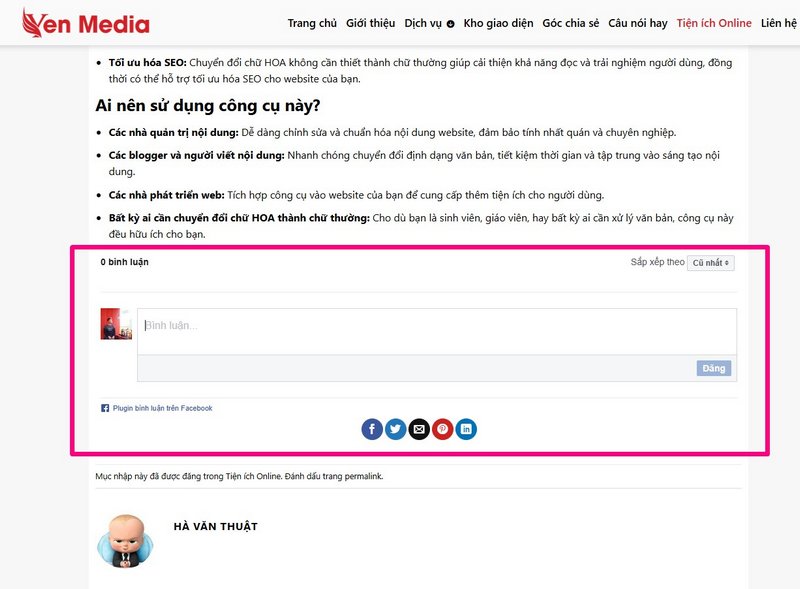 Kết quả sau khi chèn bình luận FB vào Website