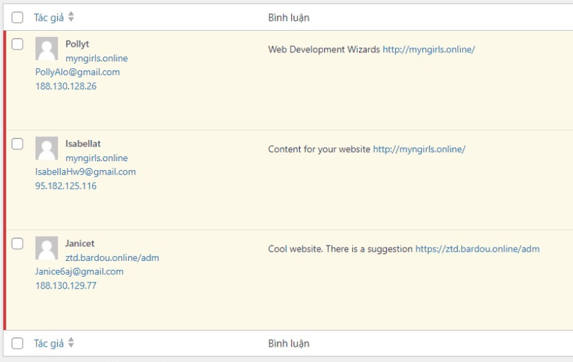 Các bình luận spam trên Website WordPress