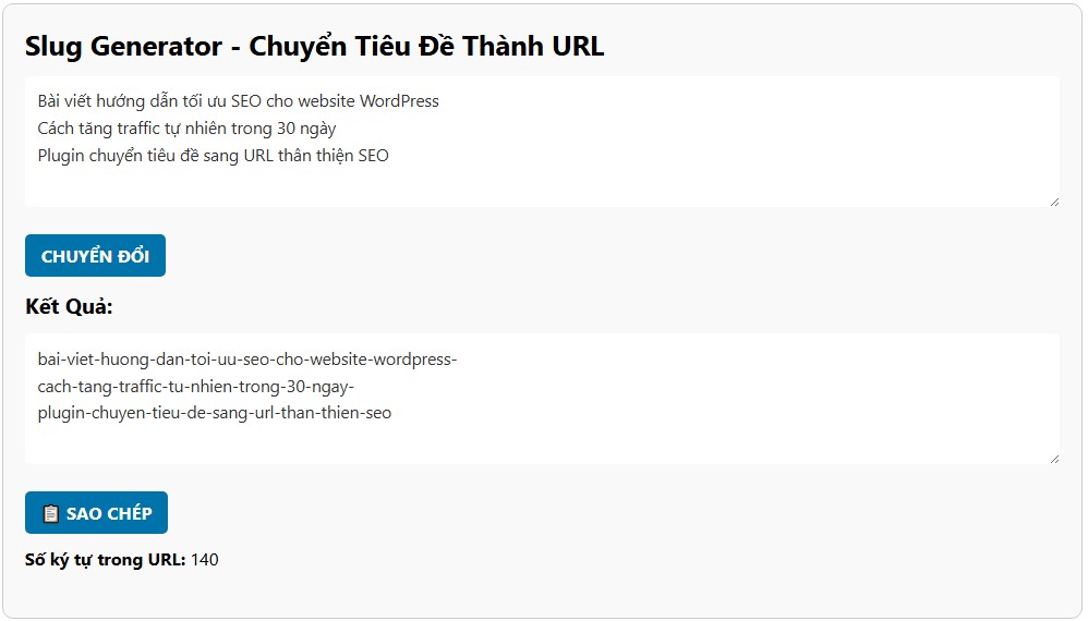 Chuyển đổi tiêu đề sang URL Online