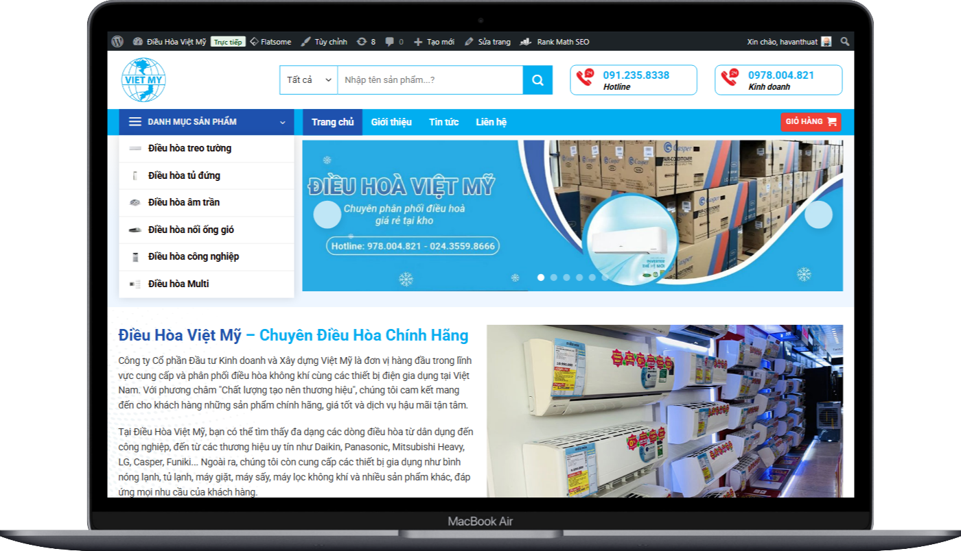 Mẫu Website cửa hàng bán điều hòa